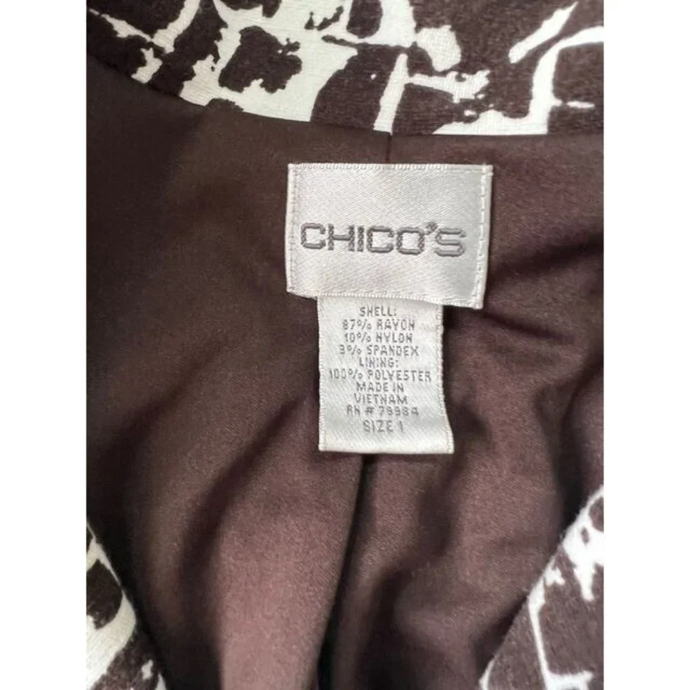 Chico´s Jacket Womens 1 White‎ Animal Print Long Sleeve Full Zip Blazer Ladies